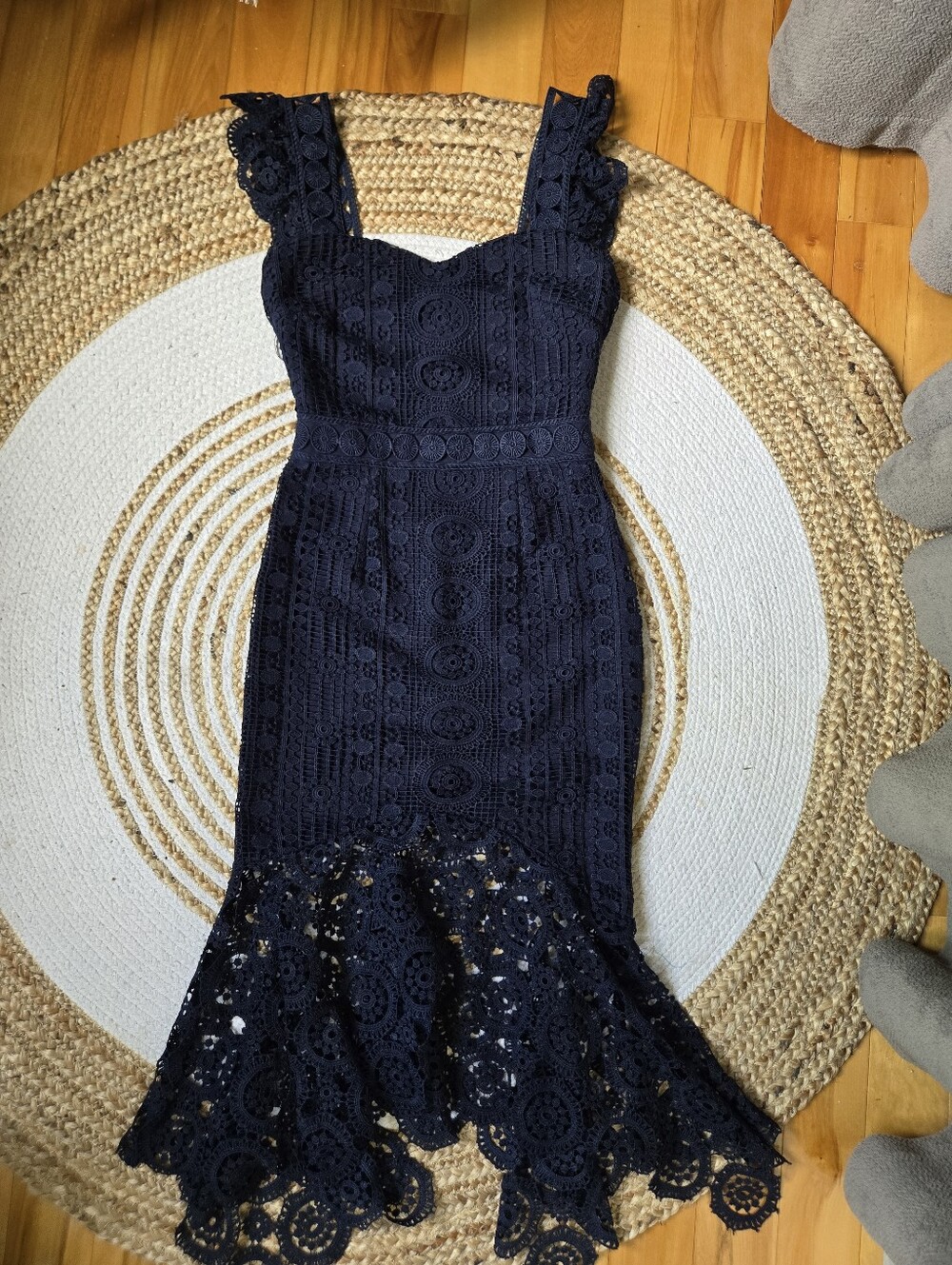 Two Sisters Navy Lace Crochet Midi Dress Elegant Bohemian Chic